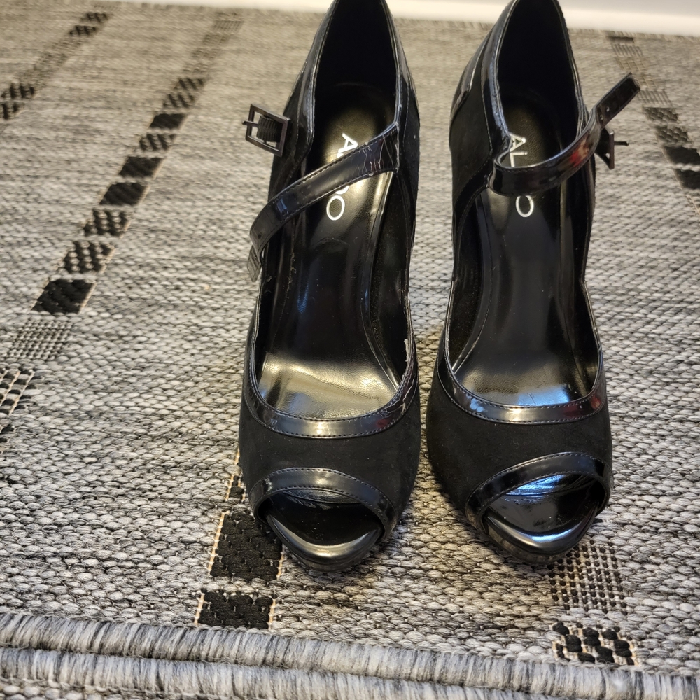 Aldo Black Peep-Toe Heels with Strap